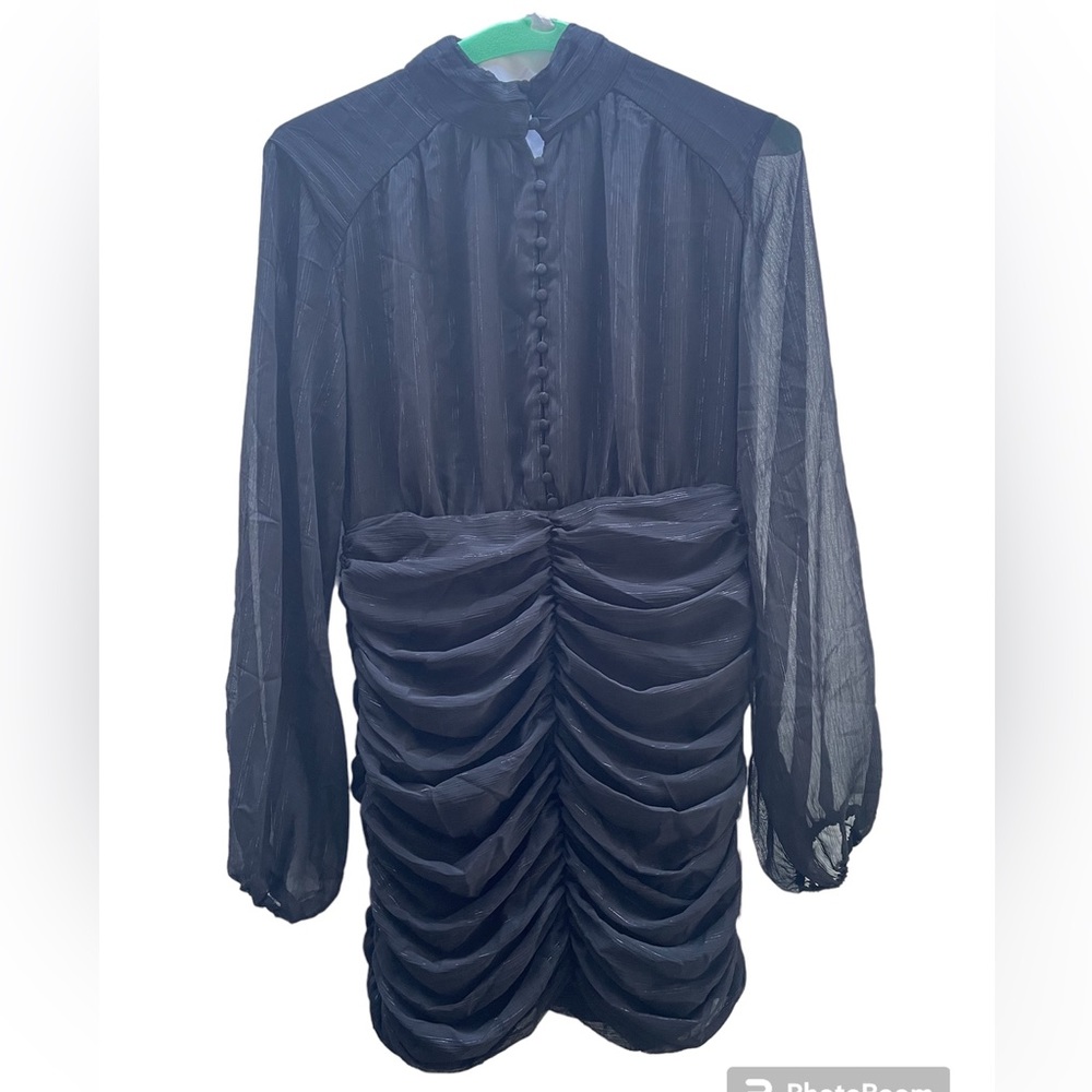 New House of Harlow 1960 Black Ruched Long Sleeve Dress Fully Lined Size 8
